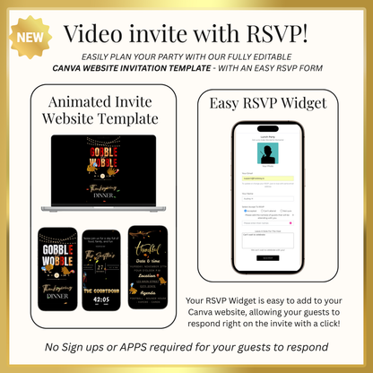 Funny Thanksgiving Invite Website with RSVP tracking, Animated Friendsgiving Dinner Invite Website Template