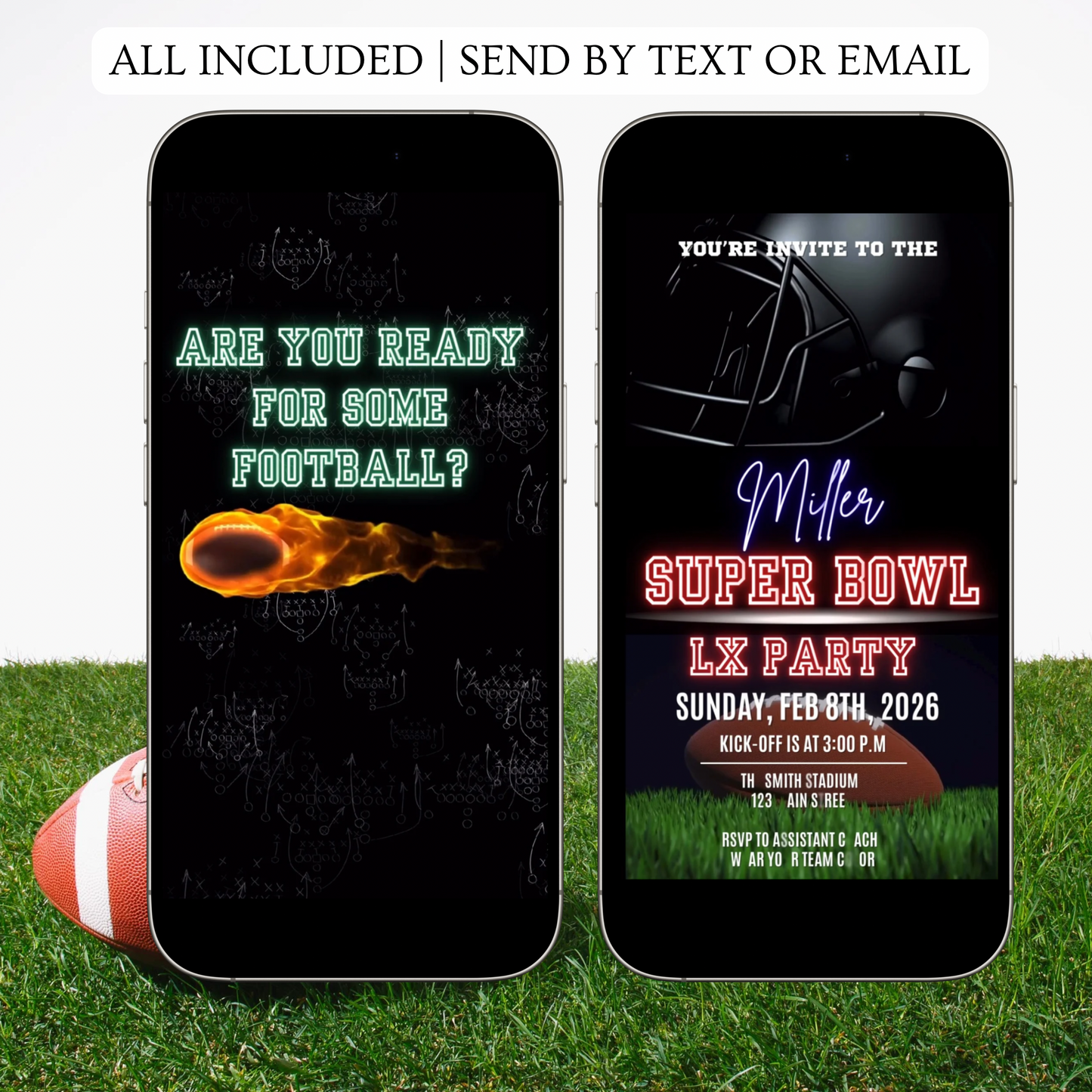 Super Bowl Party Video Invitation | Digital Football Game Day Invite | Editable Online Template