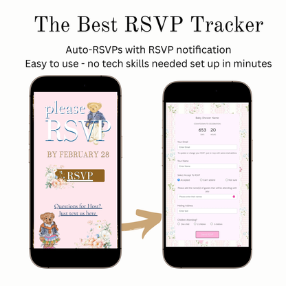 Einladung zur Babyparty mit Polo-Bär | Interaktive RSVP-Website | Bearbeitbare Canva-Vorlage