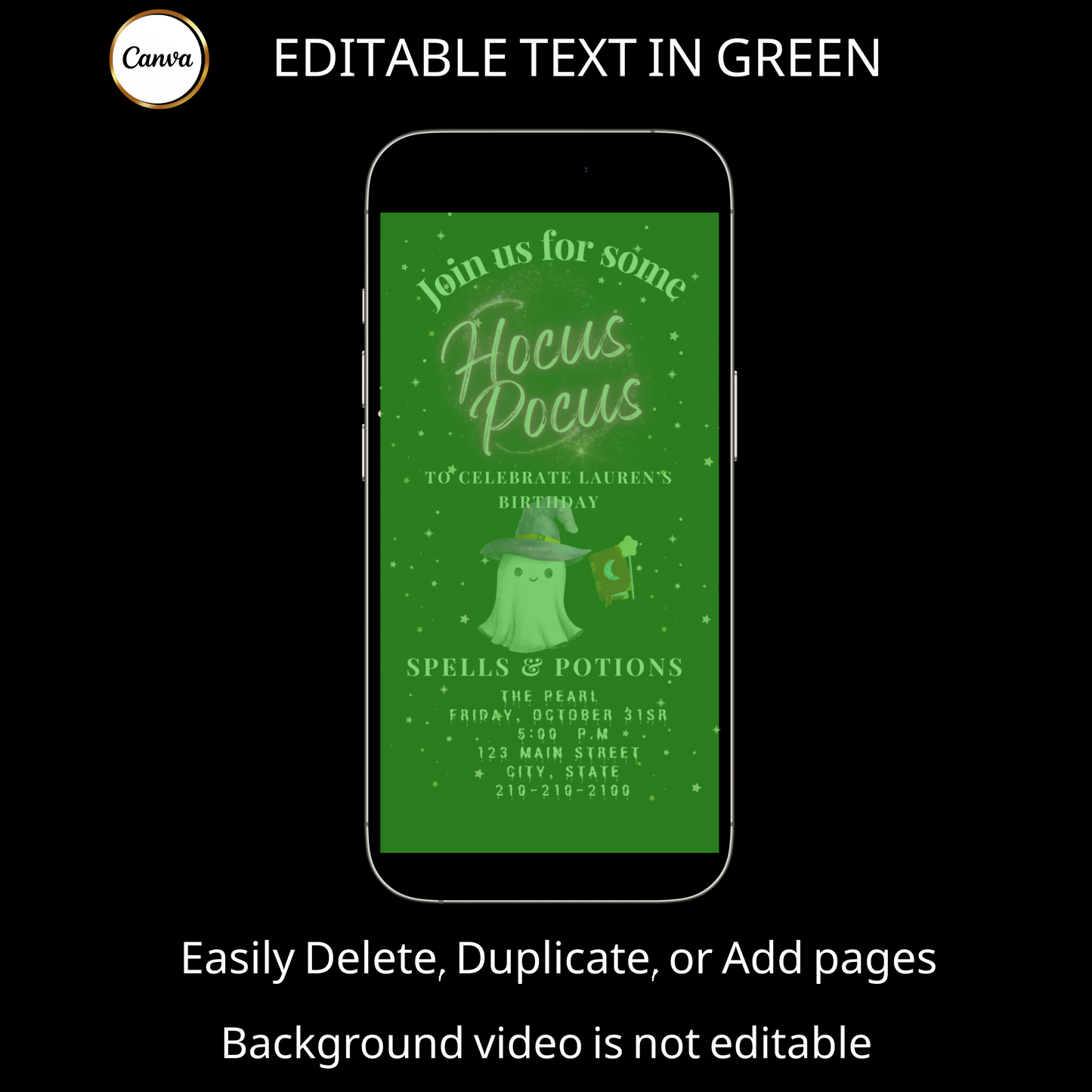 Halloween Video Invitation | Animated Halloween Digital Evite | Editable Canva Invite Template