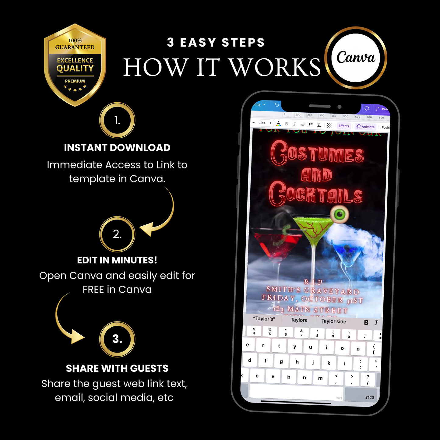 Halloween Video Invitation | Animated Halloween Digital Evite | Editable Canva Invite Template