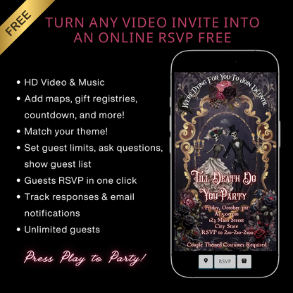 Halloween-Videoeinladung, animierte Halloween-Hochzeitseinladung, bearbeitbare mobile Halloween-Partyeinladung