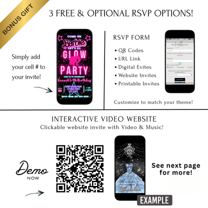 Editable Barbie Video Invitation | Animated Pink Barbie Digital Evite | Editable Canva Invite Template