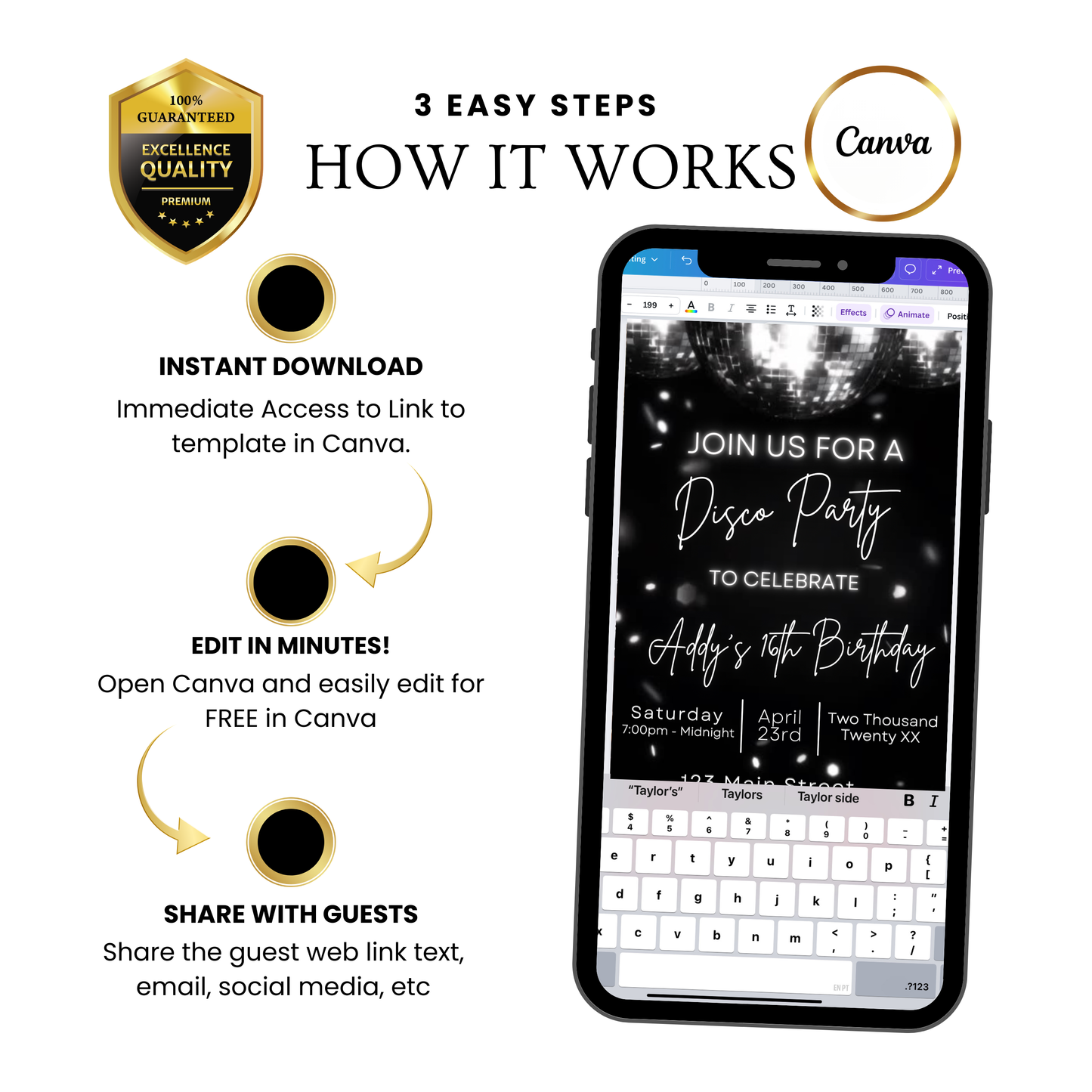 Video-Einladung zur Disco-Ära | Digitale Disco-Einladung für Mobilgeräte | Online-Vorlage zum Bearbeiten