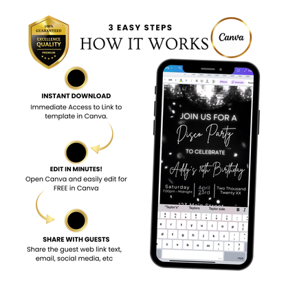 Video-Einladung zur Disco-Ära | Digitale Disco-Einladung für Mobilgeräte | Online-Vorlage zum Bearbeiten