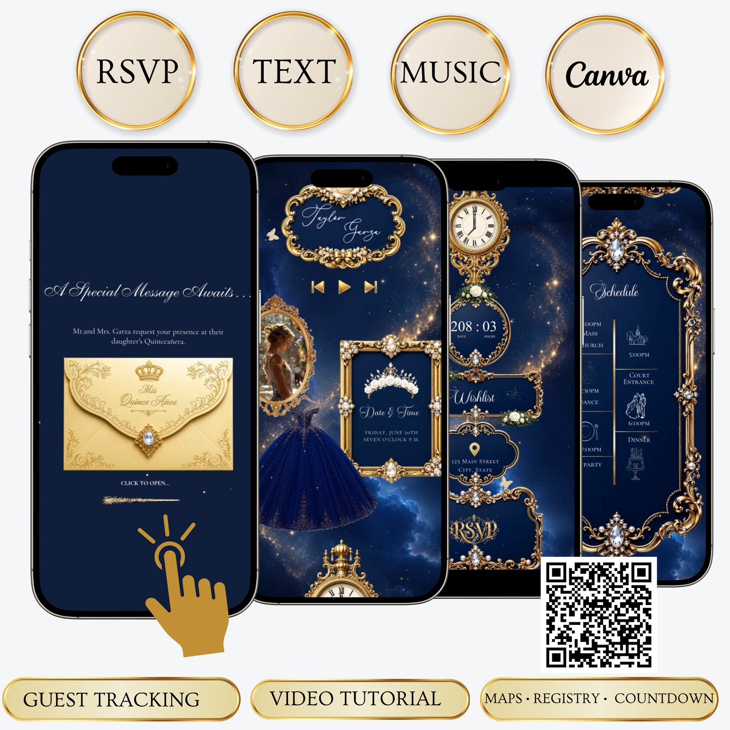 Navy and Gold Website Invitation with RSVP tracking