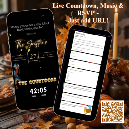 Thanksgiving Invitation Website with RSVP tracking, Animated Friendsgiving Dinner Invite Website Template