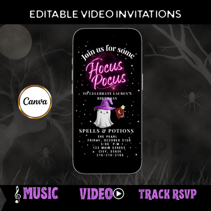 Halloween Video Invitation | Animated Halloween Digital Evite | Editable Canva Invite Template