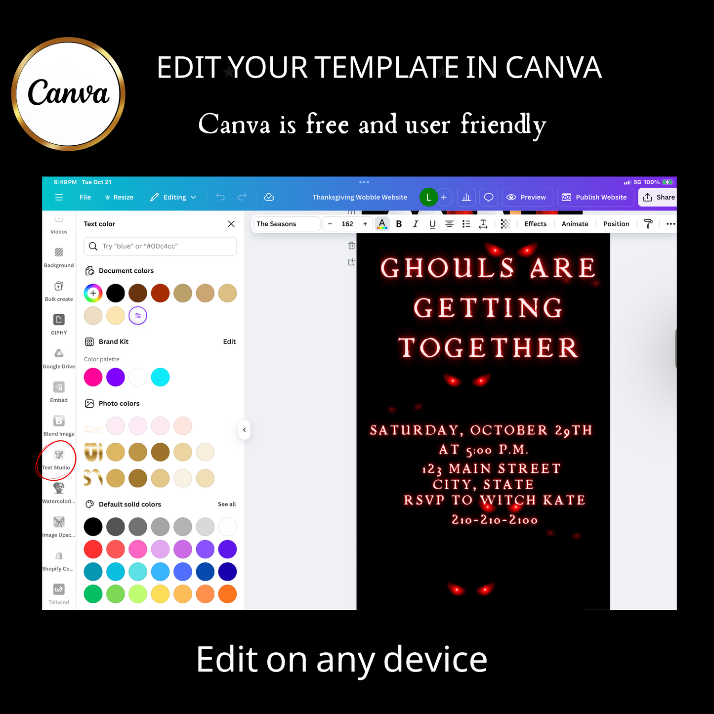 Halloween-Videoeinladung, animierte mobile Einladung mit bösem Blick