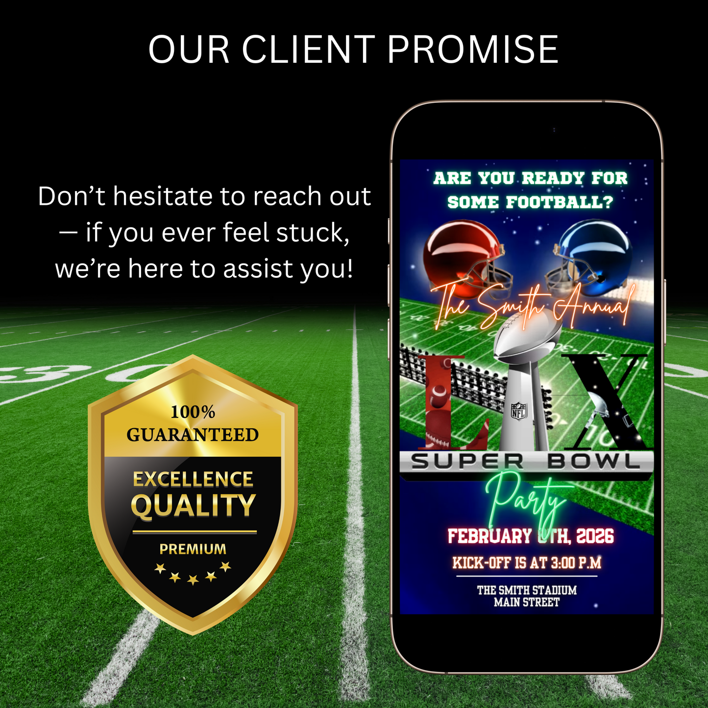 Super Bowl LX Party Video Invitation | Digital Football Game Day Invite | Editable Online Template