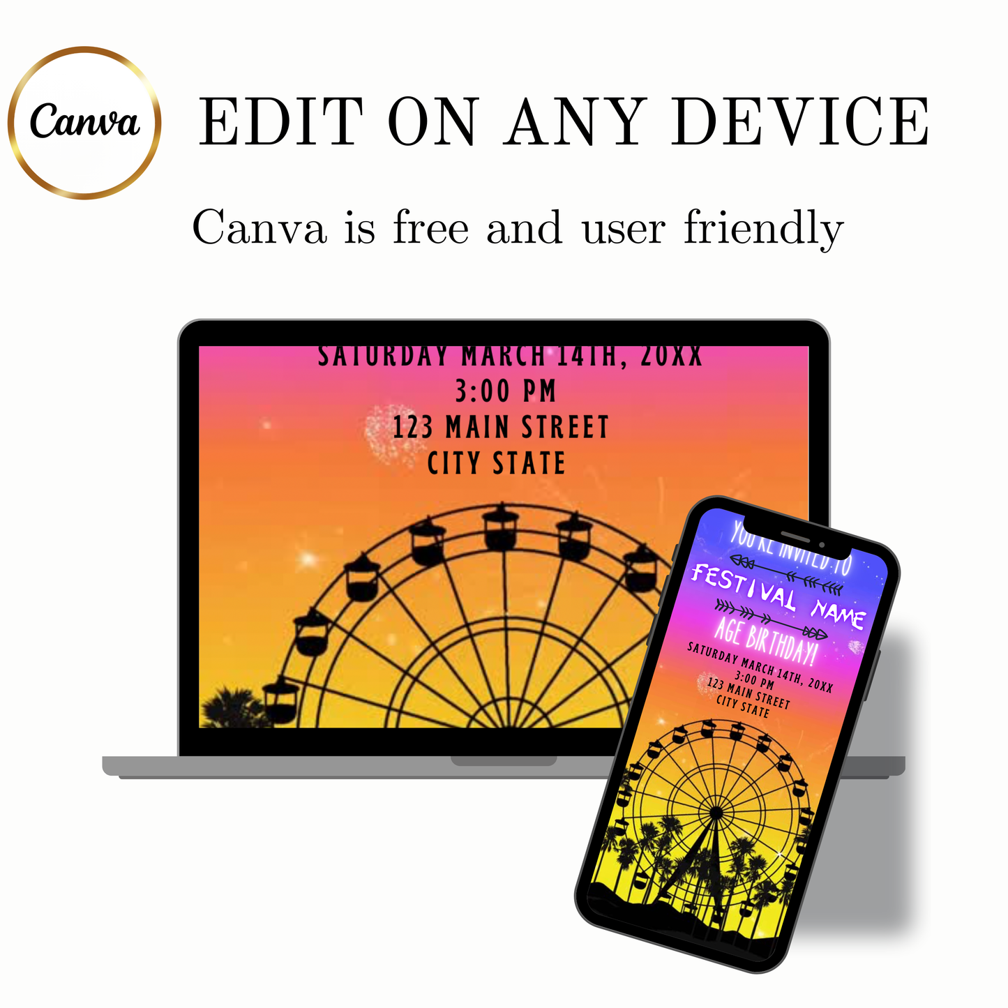 Bearbeitbare Coachella-Videoeinladung | Animierte Geburtstagseinladung für mobile Musikfestivals | Canva-Videoeinladungsvorlage