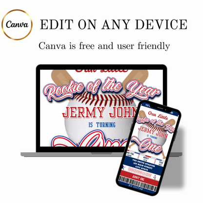 Videoeinladung zum Rookie des Jahres | Animierte digitale Baseball-Einladung | Bearbeitbare Canva-Einladungsvorlage