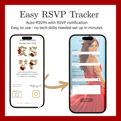 Red Quinceanera mini-Website RSVP tracker| Animated Sweet 15 16 Video Invitation | Canva Template
