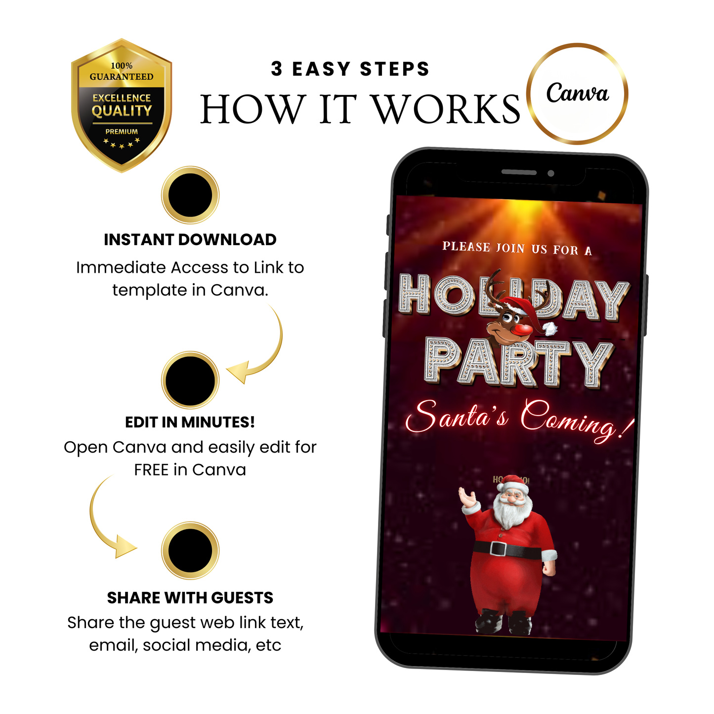 Editable Christmas Video Invitation | Animated Santa Digital Evite | Editable Canva Invite Template