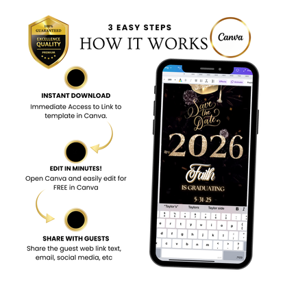 2026 Graduation Party Video Invitation | Digital Graduation Invite | Editable Online RSVP Evite Canva Template