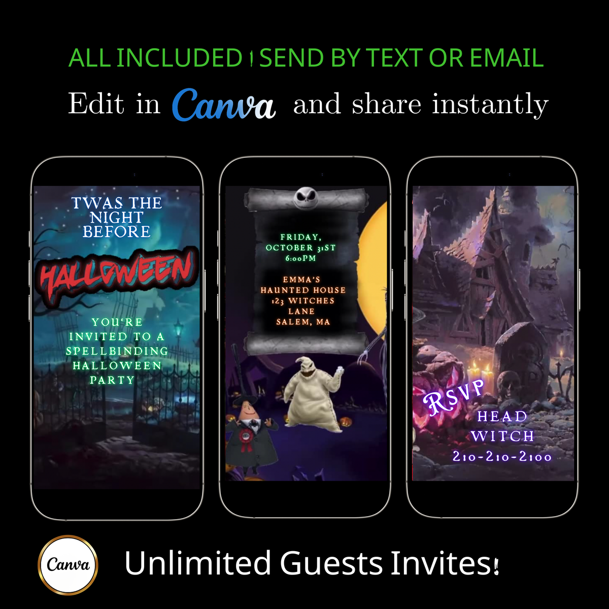 Halloween Video Invitation | Animated Halloween Digital Evite | Editable Canva Invite Template