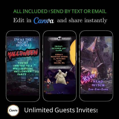 Halloween Video Invitation | Animated Halloween Digital Evite | Editable Canva Invite Template