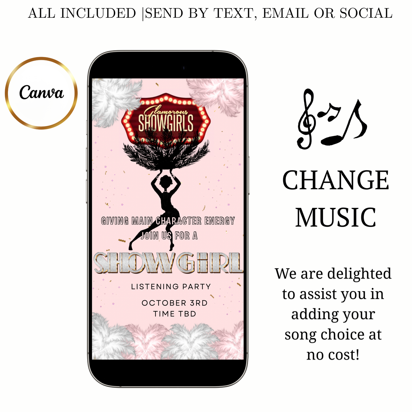 Showgirls Video Invitation | Animated Las Vegas Showgirl Digital Evite | Editable Canva Invite Template