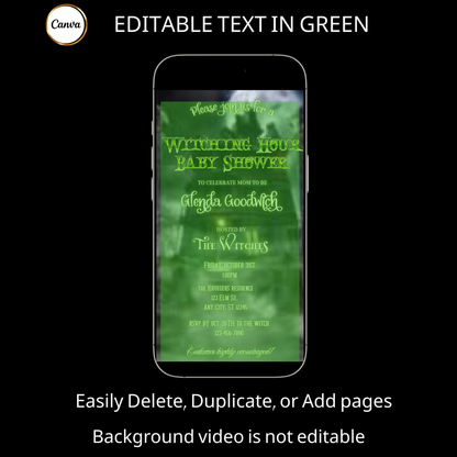 Halloween-Videoeinladung, animierte Einladung zur Babyparty, bearbeitbare mobile Einladung zur Halloween-Party