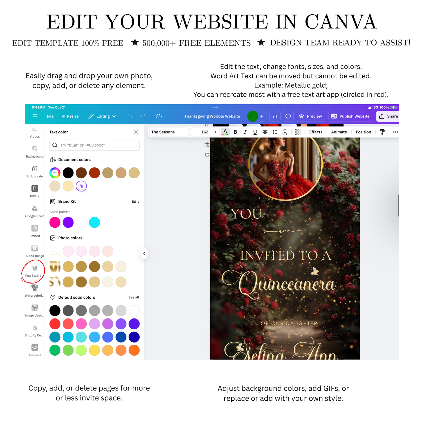Red Roses Video Invite | Digital Quinceanera Sweet 15 16 Invite | Editable Canva Evite Template