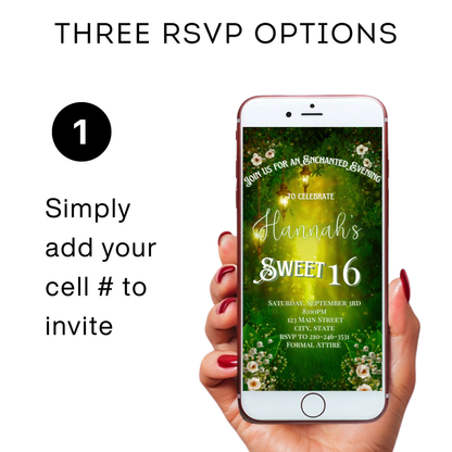 Enchanted Forest Video Invite | Animated Sweet 15 16 Save the Date Evite | Editable Canva Evite Template