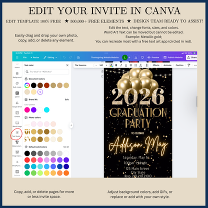 Graduation Party Video Invitation | Black and Gold Graduation RSVP Invite | Editable Online RSVP Evite Canva Template