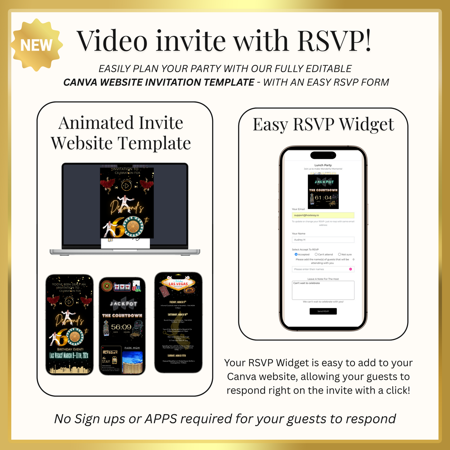 Las Vegas Website Invitation | Las Vegas RSVP Itinerary Website | Canva Website Template