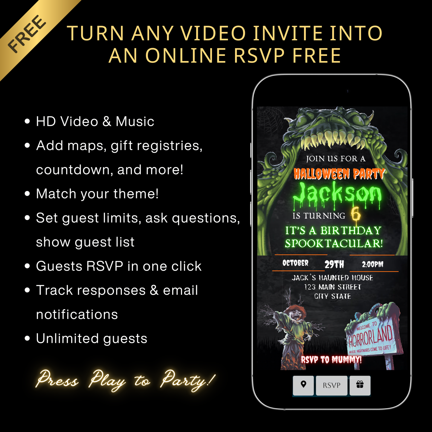 Halloween Video Invitation | Animated Halloween Digital Evite | Editable Canva Invite Template