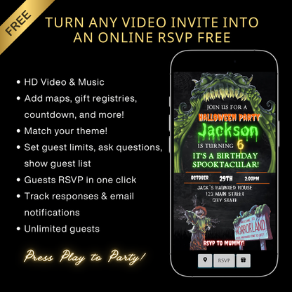 Halloween Video Invitation | Animated Halloween Digital Evite | Editable Canva Invite Template