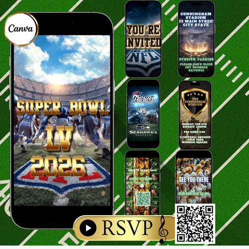 Super Bowl Video Invitation | Super Bowl LV Party Digital Evite | Football Canva Template
