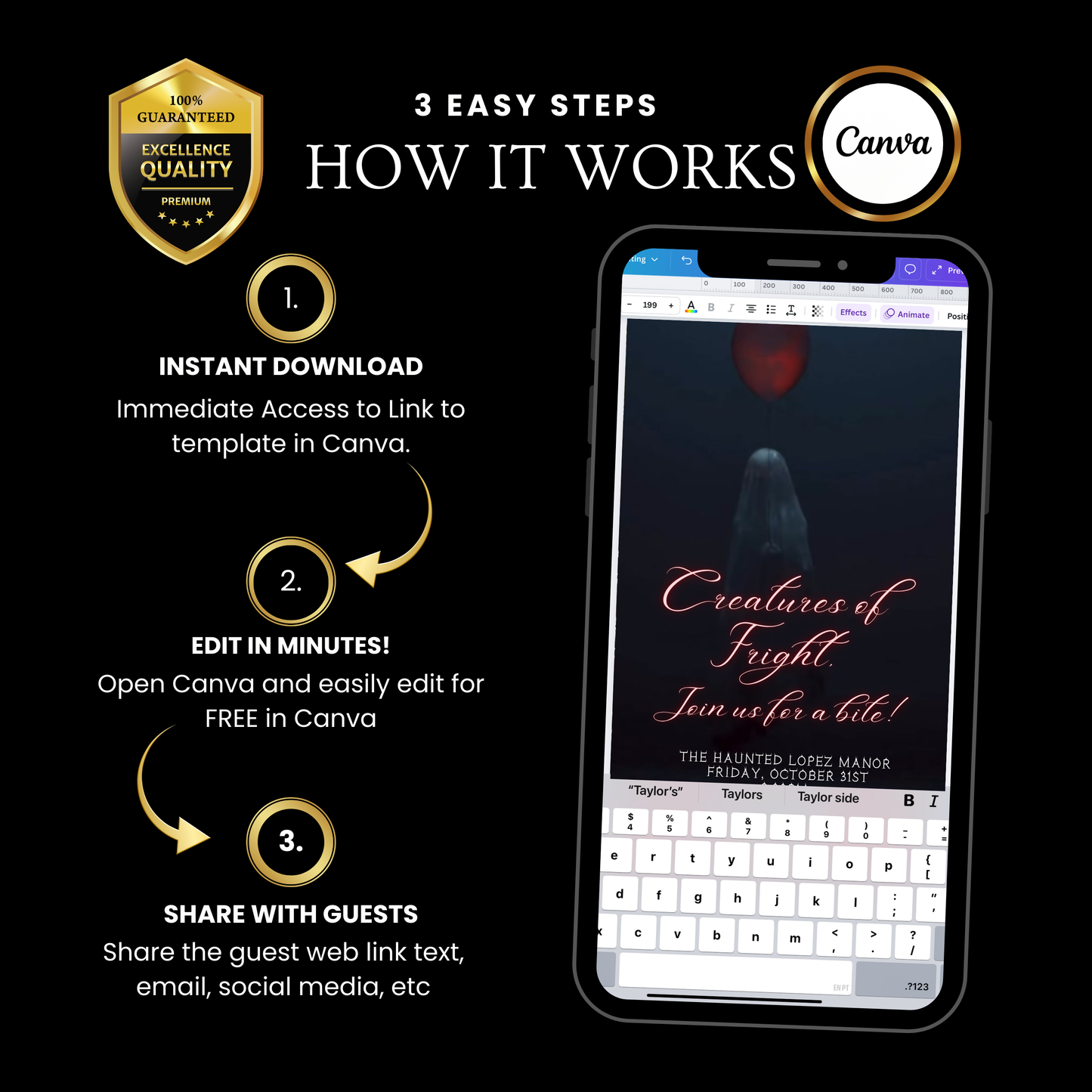 Halloween Video Invitation, Red Balloon It Animated Invite, Editable Halloween Party Mobile Evite