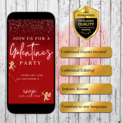 Valentines Day Party Video Invitation | Digital Galentines Day Animated Invite | Editable Canva Evite Template