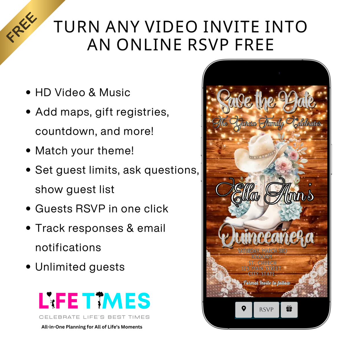 Quinceanera Video Editable Invitation | Animated Mis Quince Invite | Editable Sweet 15 Template