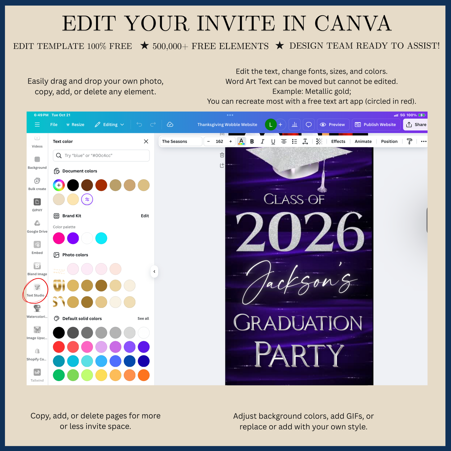 Graduation Party Video Invitation | Class of 2026 Purple and Silver Invite for Him | Editable Online RSVP Evite Canva Template