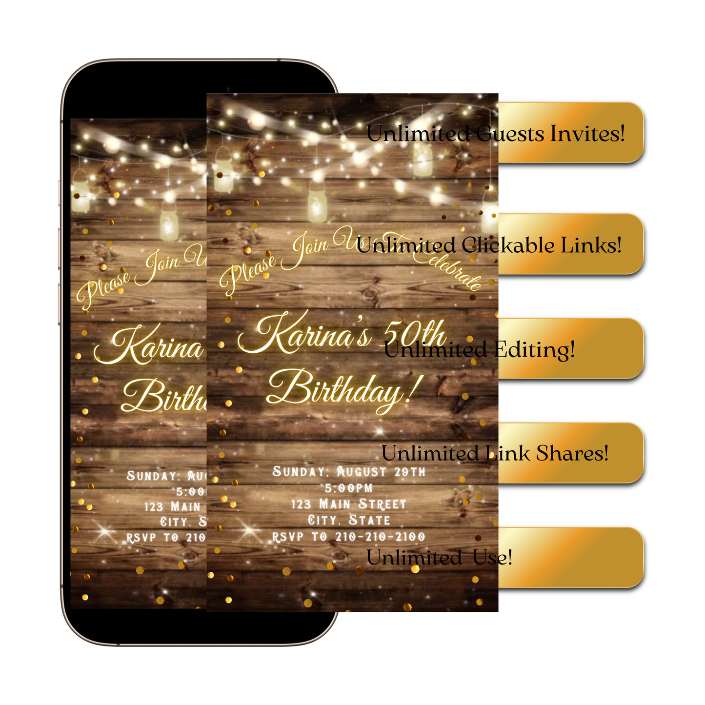 String Lights Video Invitation | Western Theme Digital Evite | Editable Canva Template