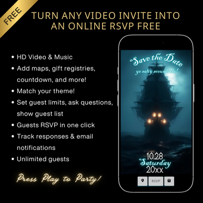 Ghost Ship Halloween Party Video Invitation | Editable Pirate Skeleton Invite | Editable Canva Invite Template