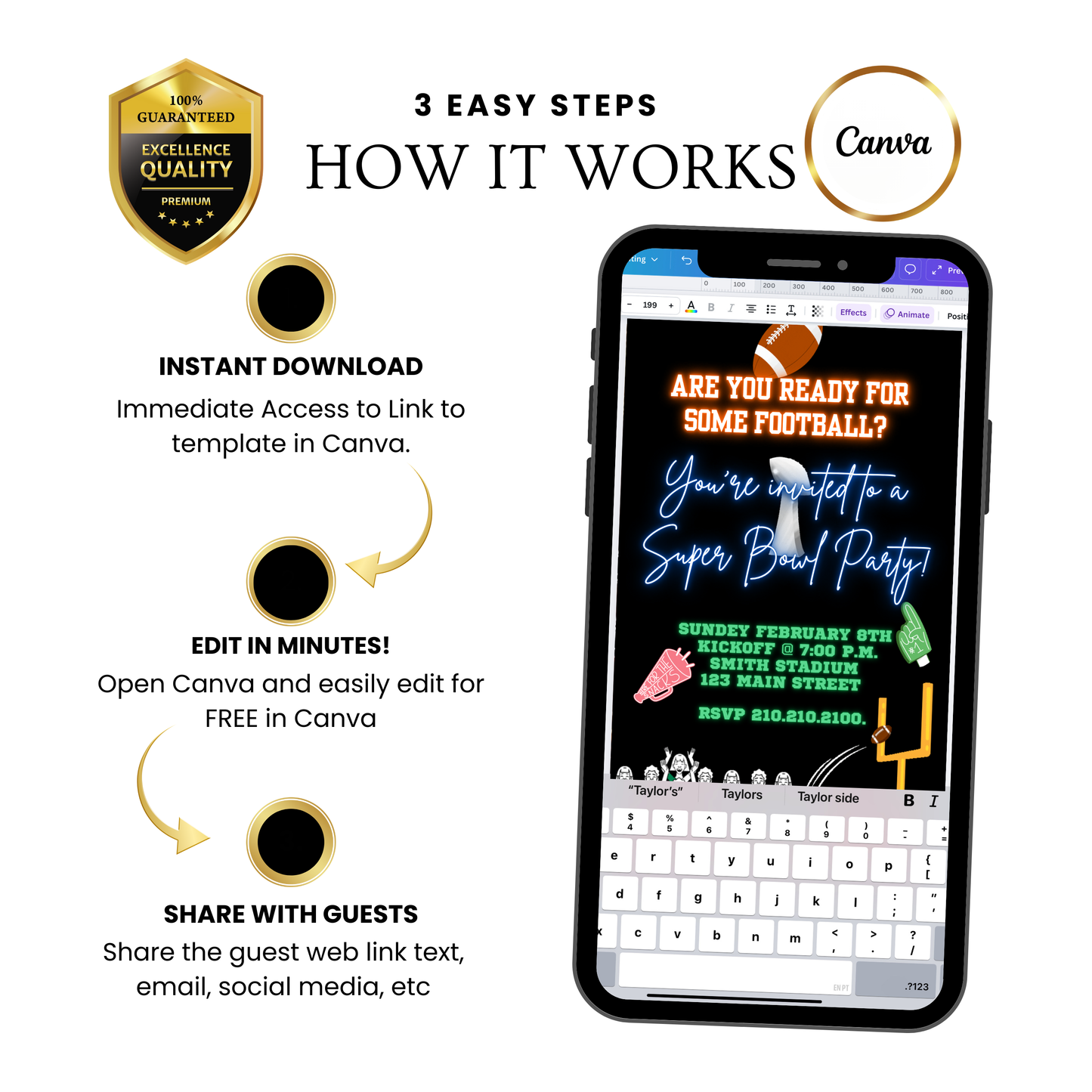 Editable Super Bowl LX Party Video Invitation | Digital Canva Template