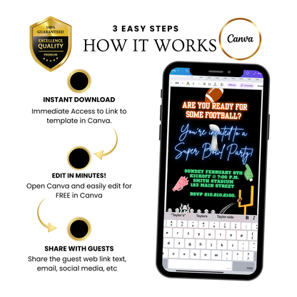 Editable Super Bowl LX Party Video Invitation | Digital Canva Template