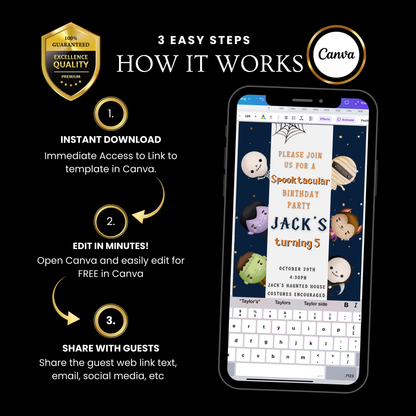 Halloween-Videoeinladung, animierte Einladung „Kleine Monster“, bearbeitbare mobile Halloween-Party-Einladung