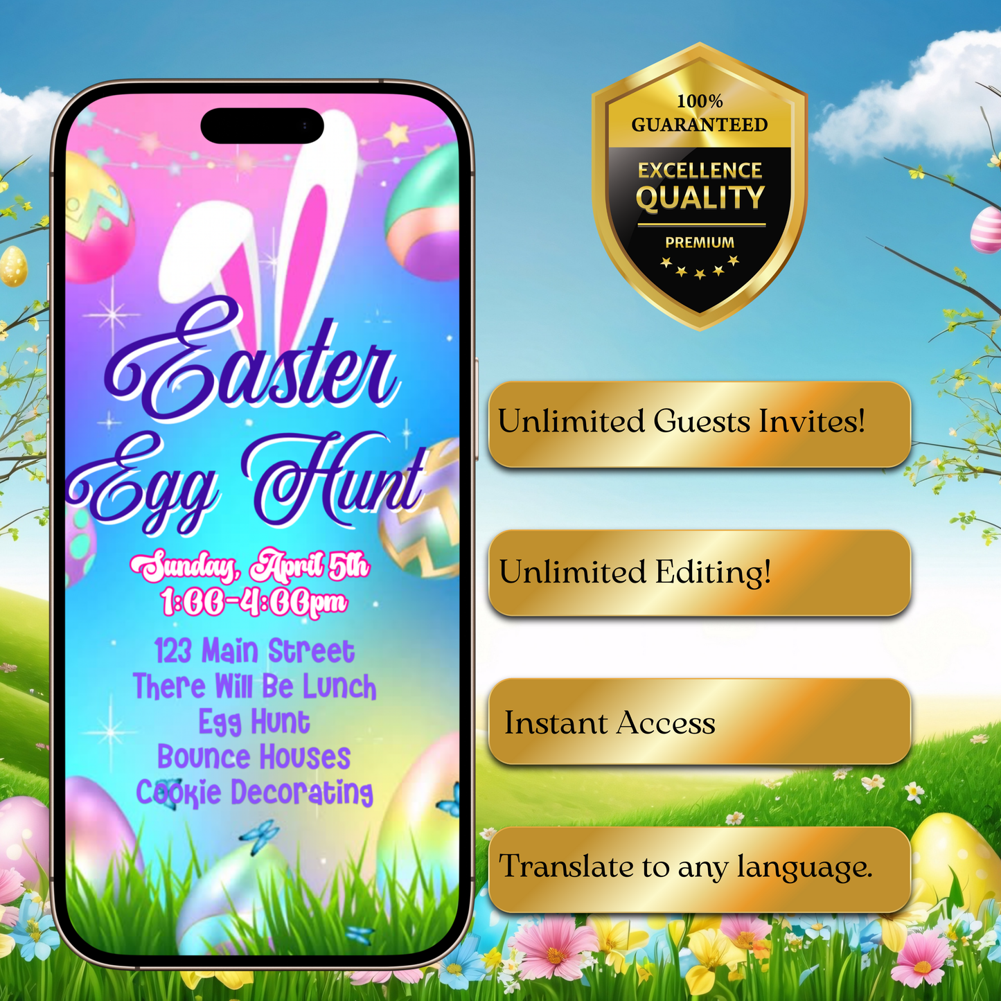 Easter Video Invitation, Easter Egg Hunt Animated Invite, Digital Canva Template