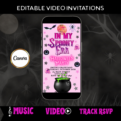 Halloween-Videoeinladung, Pinkfarbene Einladung im Grusel-Stil