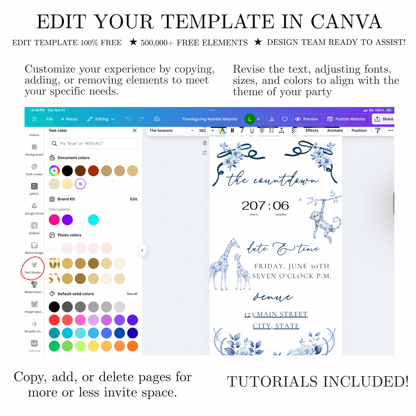 Toile de Jouy Safari Baby Shower Website Invitation Template | Editable Canva RSVP Website
