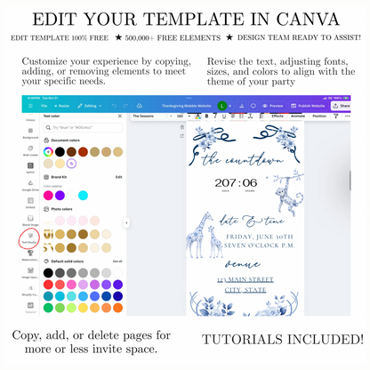 Toile de Jouy Safari Baby Shower Website Invitation Template | Editable Canva RSVP Website