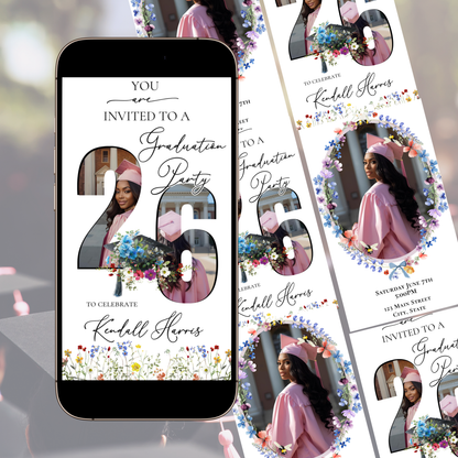 Wildflower Graduation Party Video Invitation | Spring Floral Graduation Invite for Her | Editable Online RSVP Evite Canva Template