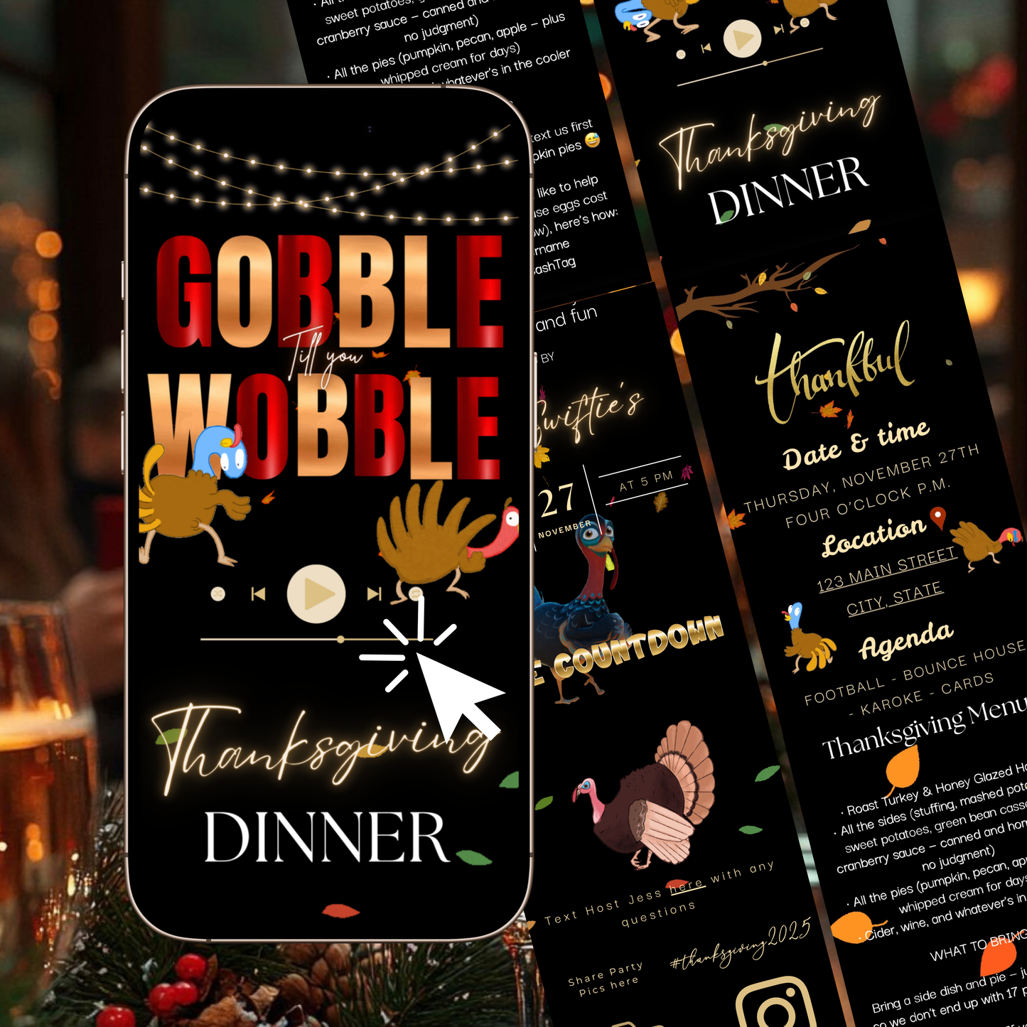 Funny Thanksgiving Invite Website with RSVP tracking, Animated Friendsgiving Dinner Invite Website Template