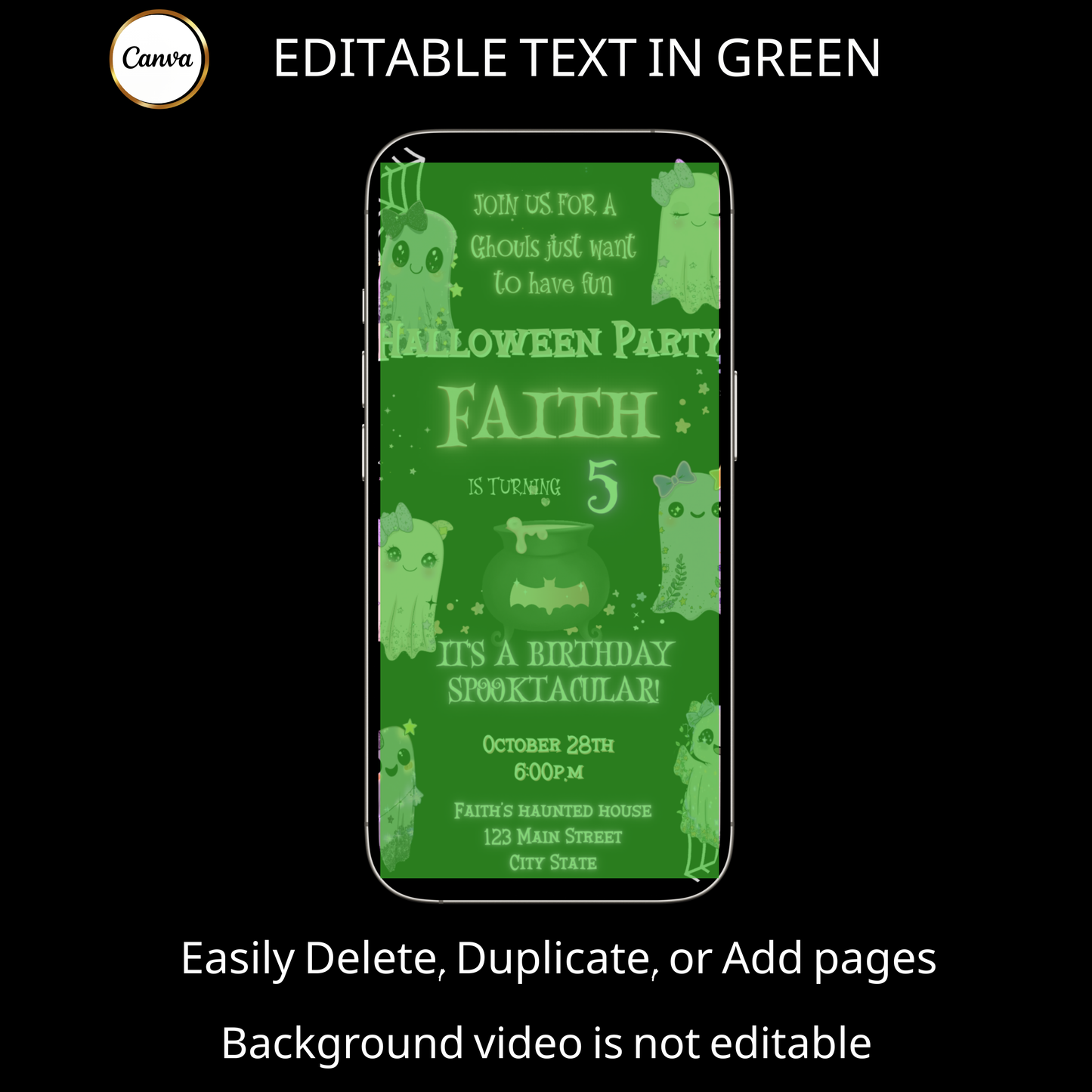 Halloween Video Invitation | Pink Ghost Animated Editable Halloween Party Mobile Evite