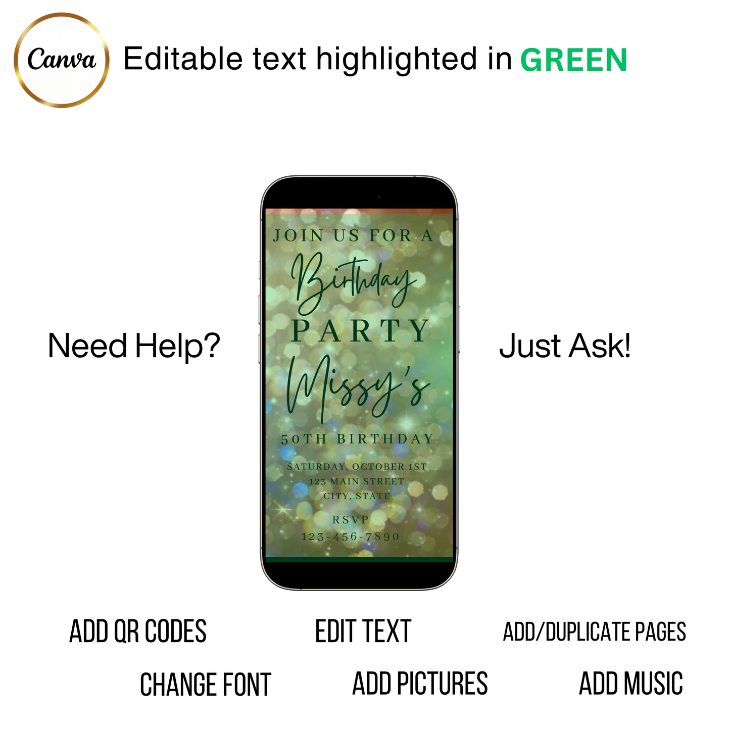 Rose Gold Bokeh Video Invitation | Animated Birthday Digital Evite | Editable Canva Invite Template