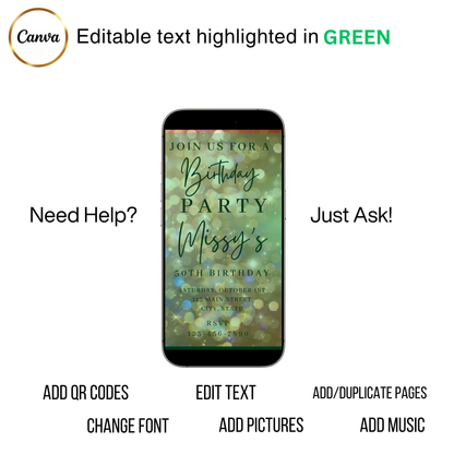 Rose Gold Bokeh Video Invitation | Animated Birthday Digital Evite | Editable Canva Invite Template