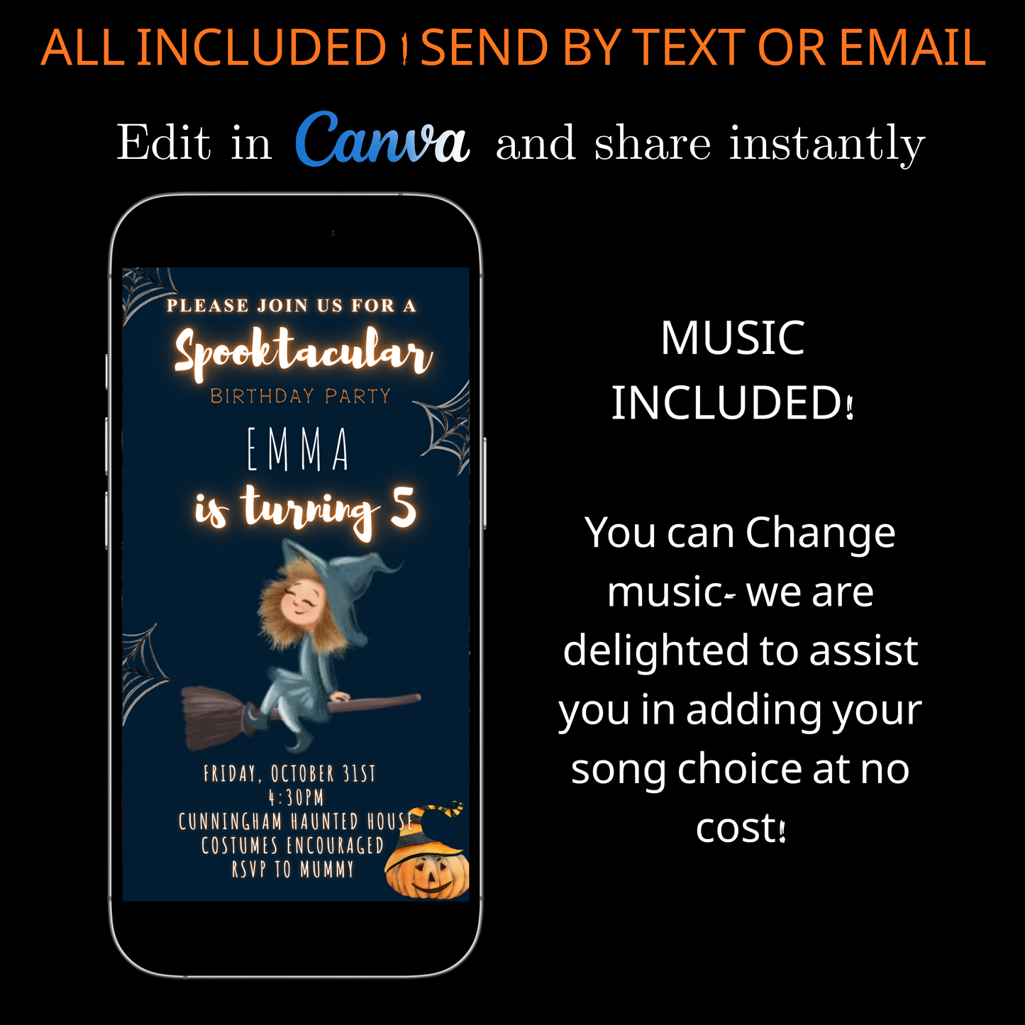 Halloween Video Invitation | Animated Halloween Digital Evite | Editable Canva Invite Template