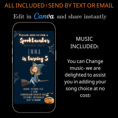 Halloween Video Invitation | Animated Halloween Digital Evite | Editable Canva Invite Template